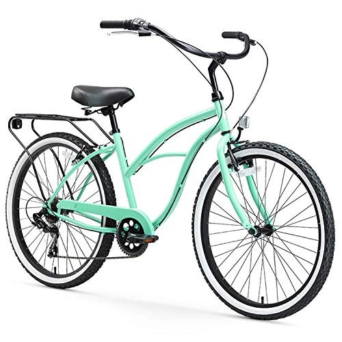 Cruiser Bike : sixthreezero Around The Block Women's 7-Speed Beach Cruiser Bicycle, 24" Wheels, Mint Green with Black Seat and Grips