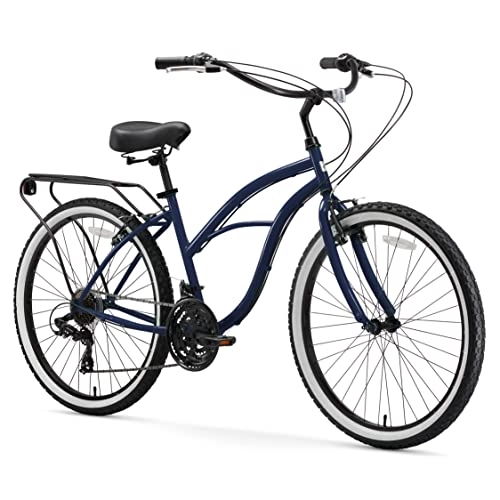 Cruiser Bike : sixthreezero Women's Around The Block Beach Cruiser Bicycle, Navy Blue w / Black Seat / Grips, 26inch / One Size