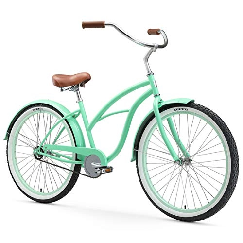 Cruiser Bike : sixthreezero Women's Single Speed Beach Cruiser Bicycle, Serenity Green w / Brown Seat / Grips, 26" Wheels / 17" Frame