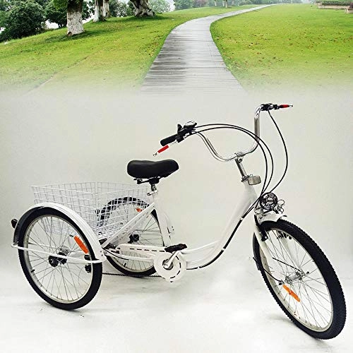 Cruiser Bike : TFCFL 24" 3 Wheel Adult Tricycle with Lamp 6-Speed Bicycle Trike Cruise Basket Seat Backrest (White with Lamp)
