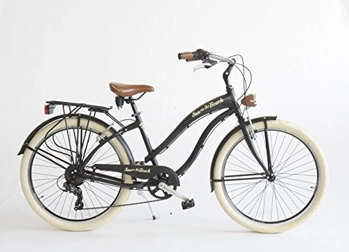 Cruiser Bike : Via Veneto Bicycle Bike Citybike CTB Women's Vintage American Cruiser Retro Aluminium (Matte Black)