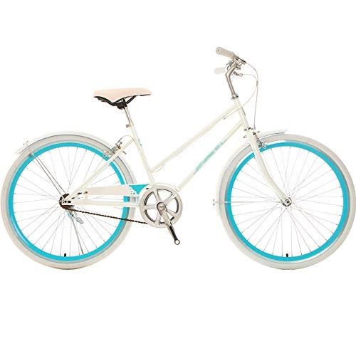 Cruiser Bike : Women's Single-Speed Beach Cruiser Bicycle, Comfortable Commuter Bicycle City Road Bicycle High-Carbon Steel Frame 24-Inch Wheels Multiple Colors, pearl white