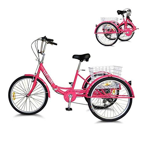 Cruiser Bike : WYFCAugust Adult Tricycle Foldable 7 Speed Three Wheel Bike Cruise Bike 24inch Seat Adjustable Trike with Bell, Brake System and Basket Cruiser Bicycles Size for Shopping