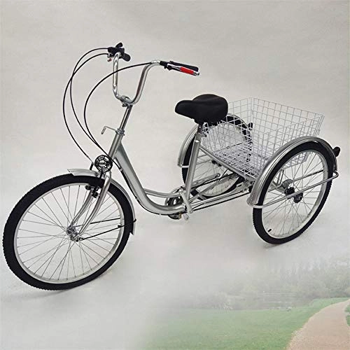 Cruiser Bike : YIYIBY Adult Bicycle Seniors Shopping Tricycle, 6-Speed 24"3 Wheel Senior Tricycle Bicycle Riding Pedal Cruiser Bicycle Folding Basket with Light