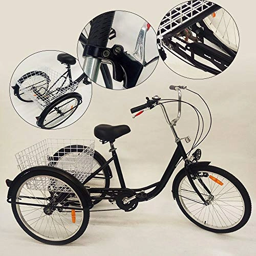 Cruiser Bike : YUNRUX Tricycle 3 Wheel Adults Bicycle with Shopping Cart 24 Inch 6 Speed Adult Tricycle Tricycle for Adults Black