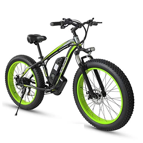 Electric Bike : 1000W 26inch Fat Tire Electric Bicycle Mountain Beach Snow Bike for Adults Aluminum Electric Scooter 21 Speed Gear E-Bike With Removable 48V17.5A Lithium Battery ( Color : Green , Size : 1000w-15Ah )