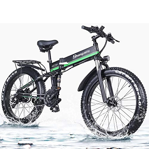 Electric Bike : 1000W Electric Bicycle, Folding Mountain Bike, 4.0 Fat Tire Ebike, 48V 12.8AH Lithium-ion Battery, Shock Absorption Mechanism, Black