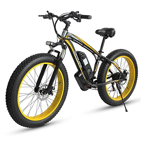 Electric Bike : 1000W Electric Bike 21 Speeds 26 inch Fat Tire Road Bicycle Beach / Snow Bike with Hydraulic Disc Brakes and Suspension Fork (Yellow)