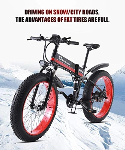Electric Bike : 1000W Electric Bike 48V Mens Mountain Adult E-Bike Lithium Battery Aluminum Alloy E-Bicycle 21 Speed 26In Fat Tire Road Bicycle Snow Bikes with Hydraulic Disc Brakes And Full Suspension Fork