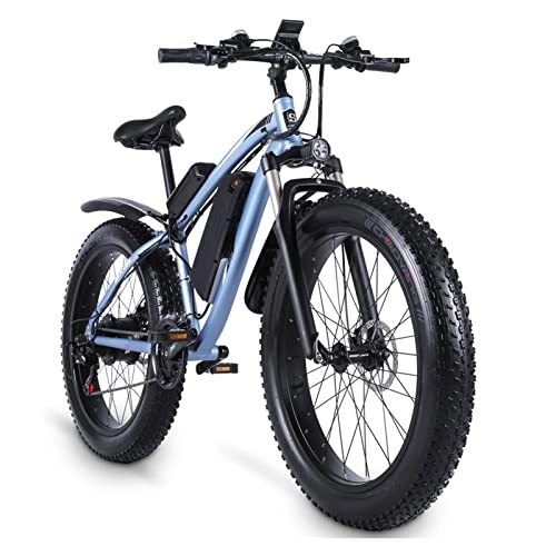 Electric Bike : 1000W Electric Bike for Adults 26" Fat Tire Mountain Beach Snow Bicycles Aluminum Electric Scooter with Detachable Lithium Battery 48V 17AH Up to 24.8 MPH 21 Speed Gear E-Bike (Color : Blue)