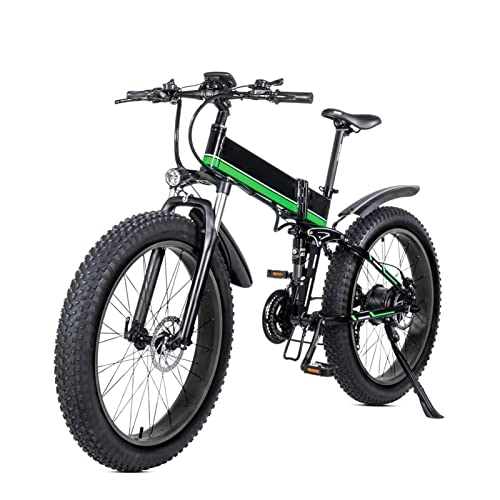 Electric Bike : 1000W Foldable Electric Bike for Adults 24MPH, 26 Inch Mountain Fat Tire Electric Bicycle 48V 12.8Ah 21 Speed Folding E-Bike