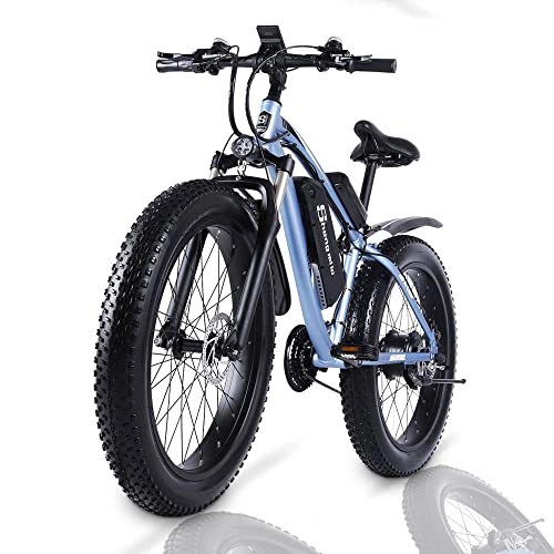 Electric Bike : 1000W MTB E-bike for Men, 26'' Electric Mountain Bike with 48V 17Ah(816Wh) Removable Lithium-Ion Battery with 21-Gear Shimano, Max Range:70-100KM, Ebikes Bicycles All Terrain [CZ Stock], blue