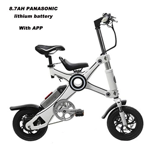 Electric Bike : 12-Inch Folding Electric Bicycle Aluminum Alloy Lithium Battery Bicycle Mini Adult Electric Bike Parent-Child Ebike, 8.7Ah Two Seat, A