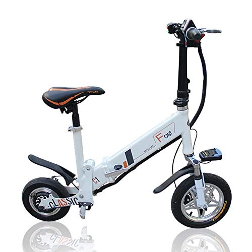 Electric Bike : 12inch electric bike Portable folding electric bicycle mini adult e bike powered motorcycles Two-disc brakes electric bicycle@white_France