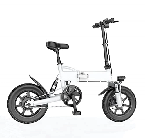 Electric Bike : 14'' Electric Bike, Fold Electric Bicycle, 3 Riding Modes, E-Bike with Smart LCD Display, Adopt Double Hydraulic Shock Absorber, Double Brake Disc Brake, Ride Agile And Stable, White, 5.2AH