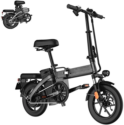 Electric Bike : 14'' Folding Electric Bike, 350W Electric Commuter Bicycle with 48V 14.4AH Lithium Ion Battery, Pedal Assist, for Teenager Adults, Loading 150kg / 330lbs