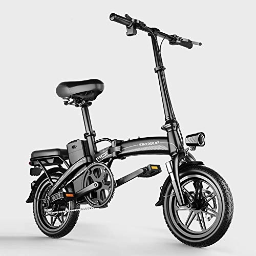 Electric Bike : 14 Inch Electric Bicycle Adult Mountain Bike Detachable 48v 10ah Lithium Battery 400w Motor High Carbon Steel Frame E-abs Dual Disc Brake Led Lighting System, Black, 16AH 80KM