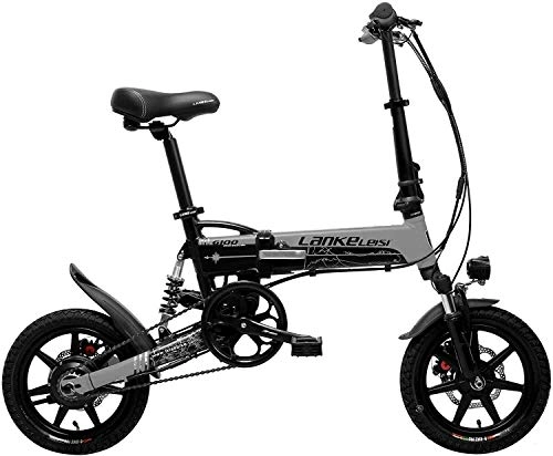Electric Bike : 14 Inch Folding Electric Bicycle, 400W Motor, Full Suspension, Double Disc Brake, with LCD Display, 5 Level Pedal Assist (Color : Black Grey, Size : 8.7Ah+1 Spare Battery) plm46 (Color : Black Grey)