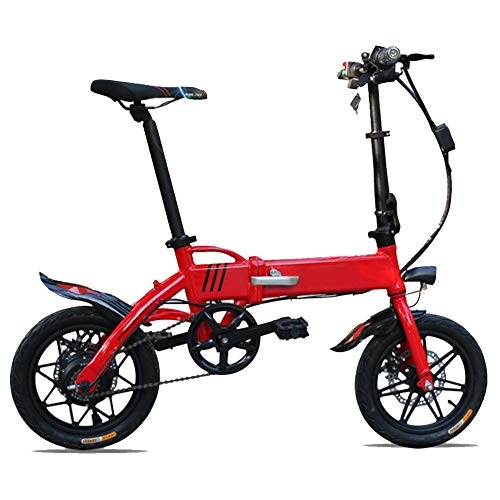 Electric Bike : 14 Inch Folding Electric Bike with 36V 8Ah Lithium Battery, City Bicycle Max Speed 30 Km / H, Load Capacity 120 Kg, with LCD Display, Suitable for Men And Women, Red
