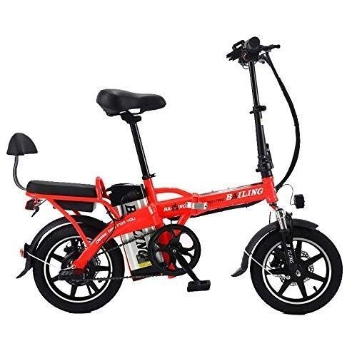 Electric Bike : 14 Inches Foldable Electric Bicycle, An Electric Bicycle Foldable, Portable Bicycle Safety Adjustable, 350 Watts, The Maximum Speed Of 25 Km / H, 150 Kg Payload QU526 (Color : White) WKY ( Color : Red )