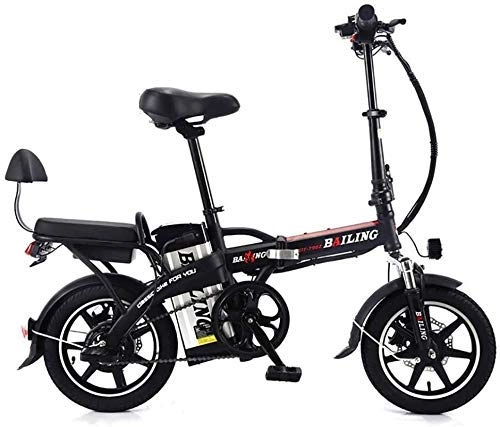 Electric Bike : 14 Inches Foldable Electric Bicycle, Electric Bicycle Double Lithium Can Be Safely Adjusted Portable Bicycle Riding, 48V 350W High-power Electric Bicycles, Payload 150kg QU526 LOLDF1 ( Color : Black )