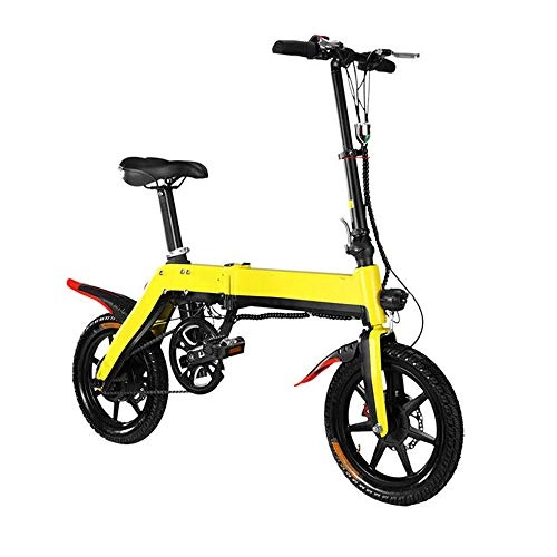 Electric Bike : 14 Inches Folding Electric Bike 350W Brushless Motor 10.4AH Lithium Battery 25km / h Electric Moped Bicycle Max Load 120kg Powerful Motor (Color : Yellow, Size : 125x59x101cm)