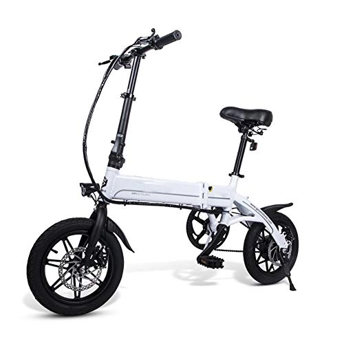 Electric Bike : 14" New Fat Tire Folding Electric Bike Beach Snow Bicycle E-Bike 250W Electric Moped Electric Mountain Bicycles (White And Black), White