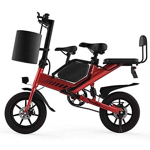 Electric Bike : 14" Parent-Child Electric Bicycle, Folding Ladies Shopper City Bicycle Bike, Double V Brake High Carbon Steel City with Baby Bicycle Mother And Child Bicycle, A2