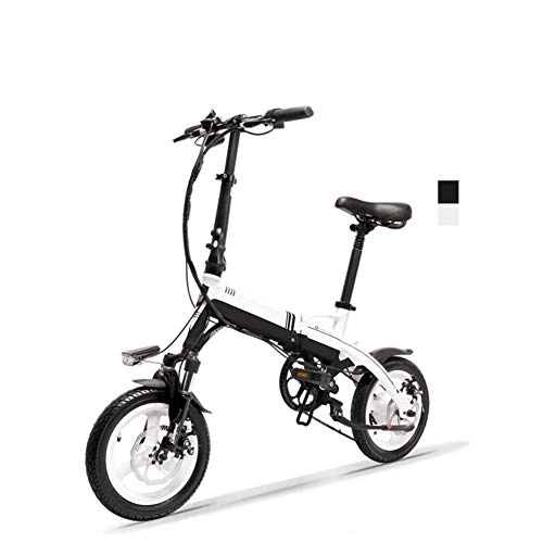 Electric Bike : 14'' Super Light mini Folding Electric Bike, Commute Ebike with 350W Motor Adopt Hidden Lithium Battery 36V 8.7Ah, Suitable for the Whole Family E-Bike, white black