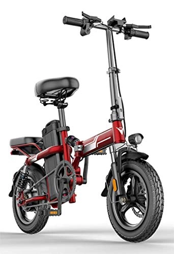 Electric Bike : 14Inch Mini Electric Bicycle, Carbon Alloy E-Bike with GPS Positioning, LCD Meter Removable 48V Lithium Battery for Adult Men And Women, Ultralight And Convenient, Red, B