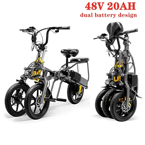 Electric Bike : 14Inch Tire Electric Bike 2 Lithium Battery 48V 20Ah Endurance Capacity 80 Km 350W E-Bike Foldable Mini Electrictricycle, Multi-Suspension System And Hydraulic Disc Brake High-End Electric Bicycle