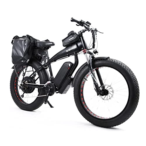 Electric Bike : 1500W Electric Bike for Adults 40MPH mountain Electric Bicycle 26 Inch Fat Tire 48V 50Ah Large Capacity Dual Battery E Bike (Color : Black 48v1500w, Number of speeds : 27)