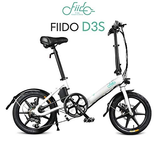 Electric Bike : 16-inch foldable electric bike electric bikes for adults with 36 V 7.8 Ah battery Foldable electric bike with mechanical 6-speed gearshift HRTT (Color : White)