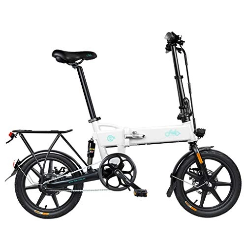 Electric Bike : 16 Inches Folding Moped Bicycle 25km / h Max 50KM Mileage Electric Bike Portable Folding Bicycle with Adjustable Seat (Color : White)