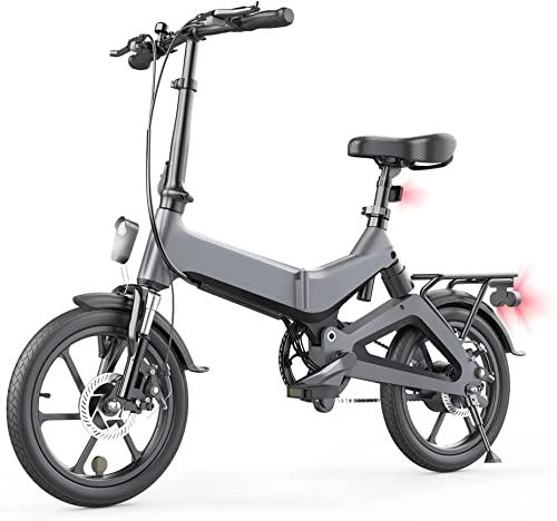 Electric Bike : 16inch Adults Electric Bike Lightweight 250W Electric Foldable Pedal Assist E-Bike with 7.5Ah Battery - Grey