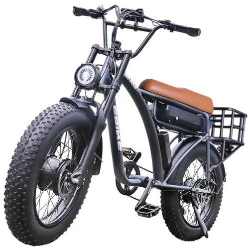 Electric Bike : 1CYCLE Electric Bike for Adults, 20" Fat Tire Electric Bikes, Dual Motor Ebike, Electric Mountain / Snow Bike, Electric Commuting Bicycles with 48V 18AH Removable Battery, Front Fork Suspension
