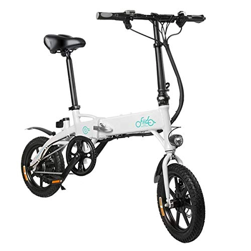 Electric Bike : 1Life FIIDO D1 Foldable Electric Bike - Folding Electric Bicycle Lightweight Aluminum Alloy Electric Bike with Large Capacity Lithium-Ion Battery & Inflatable Rubber Tire (White, 7.8)