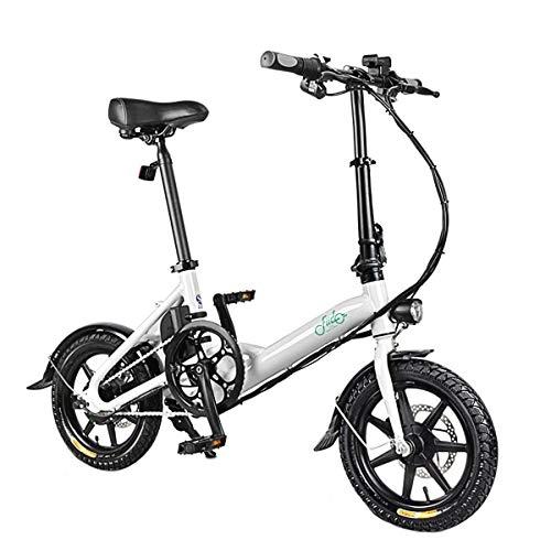 Electric Bike : 1Life FIIDO Electric Bike D3 - Folding Moped Electric Bike Aluminum Alloy Electric Bicycle with USB Mobile Phone Bracket (White, 7.8Ah)