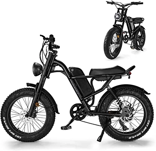 Electric Bike : 20" Fat Tire Electric Bike, Mountain Bike with 48V 15.6AH Removable Li-Ion Battery, Powerful Motor Beach Snow E-bike, Shimano 7 Speed Transmission Gears for Adults