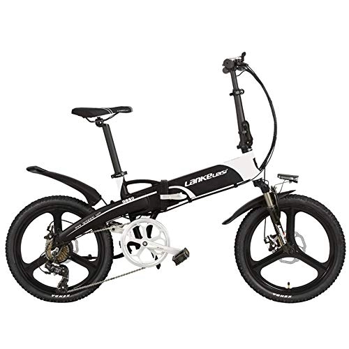 Electric Bike : 20'' Folding Pedal Assist Electric Bike Built-In 48V Lithium-ion Battery, 240W / 500W Strong Powerful Motor, Aluminum Alloy Rim & Frame, Front Wheel Quick Release (White-Black-I, 240W 14.5Ah, LCD Meter)