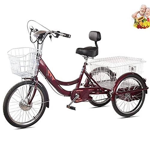 Electric Bike : 20 Inch Adult Tricycle 48V Electric Tricycle with Basket Adjustable Seat and Handlebar Suitable for Height 150-185cm (Color : 20a)