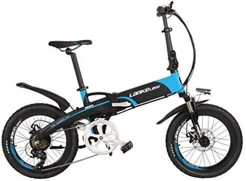Electric Bike : 20 Inch E-bike, 5 Grade Assist Folding Electric Bicycle, 500W Motor, 48V 10Ah / 14.5Ah Lithium Battery, with LCD Display (Color : Black Blue, Size : 14.5Ah+1 Spare Battery)