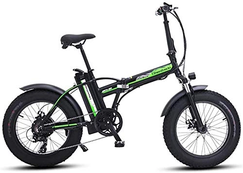 Electric Bike : 20 Inch Electric Bicycle, Aluminum Alloy Folding Electric Mountain Bike with Rear Seat, Motor 500W, 48V 15AH Lithium Battery, Urban Commuter Waterproof E-Bike for Adult (Color : Black)