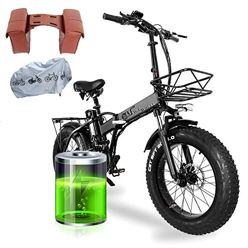 Electric Bike : 20 Inch Electric Bikes Folding E-bike for Adults, 750W Motor 48V15A Battery 4.0'' Fat Tire E-bike with 6 Speeds Shift, Ebike Accessories[EU STOCK