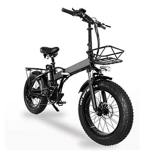 Electric Bike : 20 Inch Electric Folding Bike - 4.0 Fat Tire, 48V Powerful Lithium Battery, Snow Bike, Power Assist Bicycle