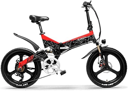 Electric Bike : 20 Inch Folding Electric Bike 400W 48V 10.4Ah / 14.5Ah Li-ion Battery 5 Level Pedal Assist Front Rear Suspension (Color : Black Red, Size : 10.4Ah Standard) plm46 (Color : Black Red)