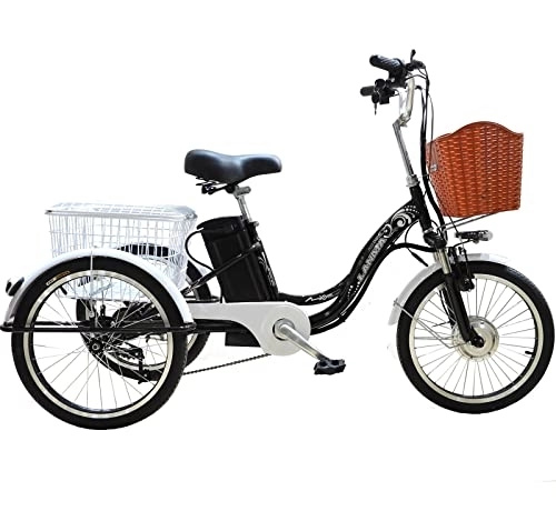 Electric Bike : 20 Inch Tricycle for Adults, Electric Tricycle 48V12AH Lithium Battery 3 Wheels with Rear Basket, Maximum Load 330 lbs (Black)
