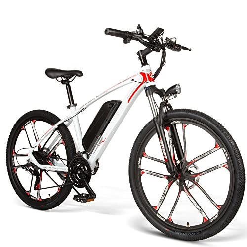 Electric Bike : 2022 Update-Sambike 26'' Electric Bike for Adult, 250W Powerful Electric Bicycle with 48V 10.4Ah Removable Lithium-Ion Battery, Professional Mountain Bike E-Bike 21 Speed Gears(White)