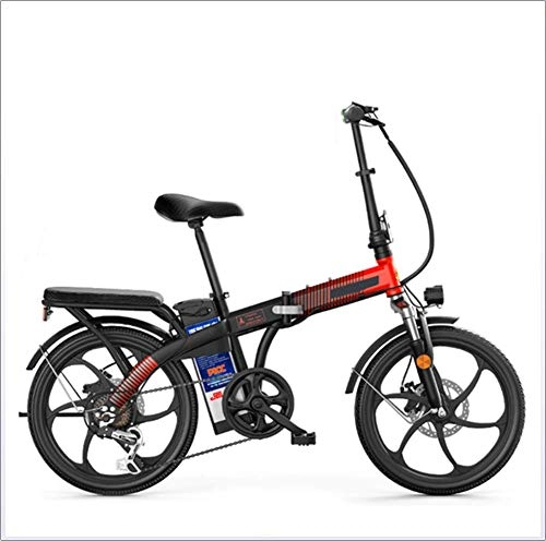 Electric Bike : 20Inches Electric Folding Bikes Cycling 250W 48V Ebike 7 Speed One Wheel Dual Suspension Folding Bike (High Carbon Steel Frame), Red