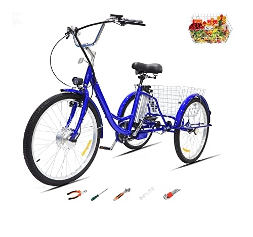 Electric Bike : 24'' Electric Trike Bike Adult tricycle lithium battery 36V12AH removable 3 Wheel Bikes for Seniors With enlarged rear basket Electricity / Assistance / Pedals Maximum load 350lb (1)
